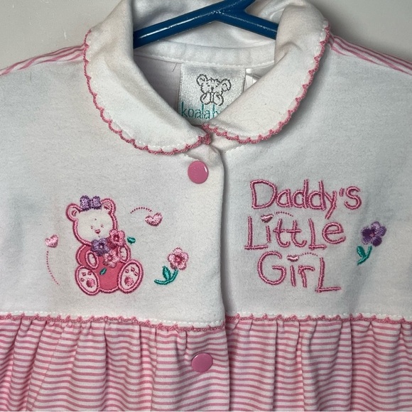 Koalababy Daddy’s Little Girl Embroidered Pink & White Striped Baby Romper 6-9 M - Picture 2 of 4